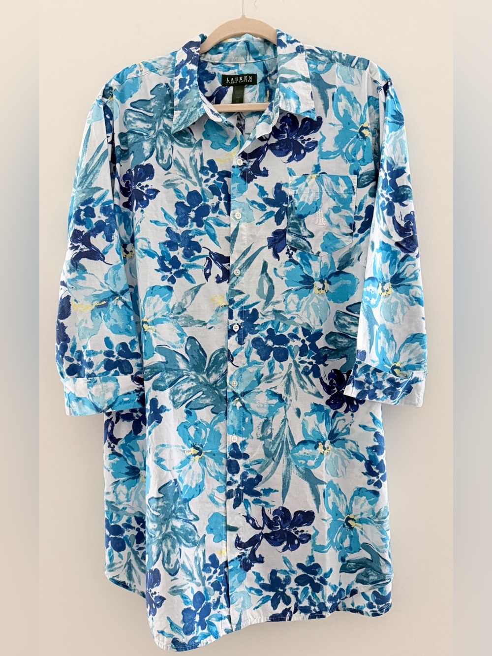Ralph Lauren Blue Floral Print Button-Down Shirt